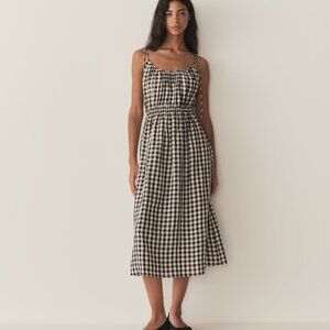 DÔEN Leslie tie-detailed smocked gingham voile midi dress